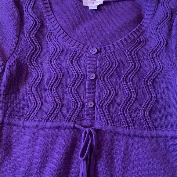 Loft Purple Short Sleeve Tie Waist Sweater Dress - Picture 5 of 9